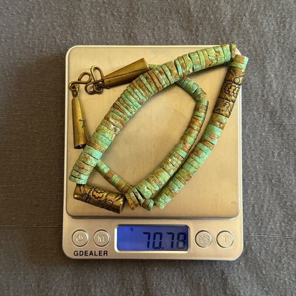 RARE_VINTAGE_Santo Domingo Tony Aguilar Sr. Brass & NATURAL Turquoise Necklace - Picture 16 of 16